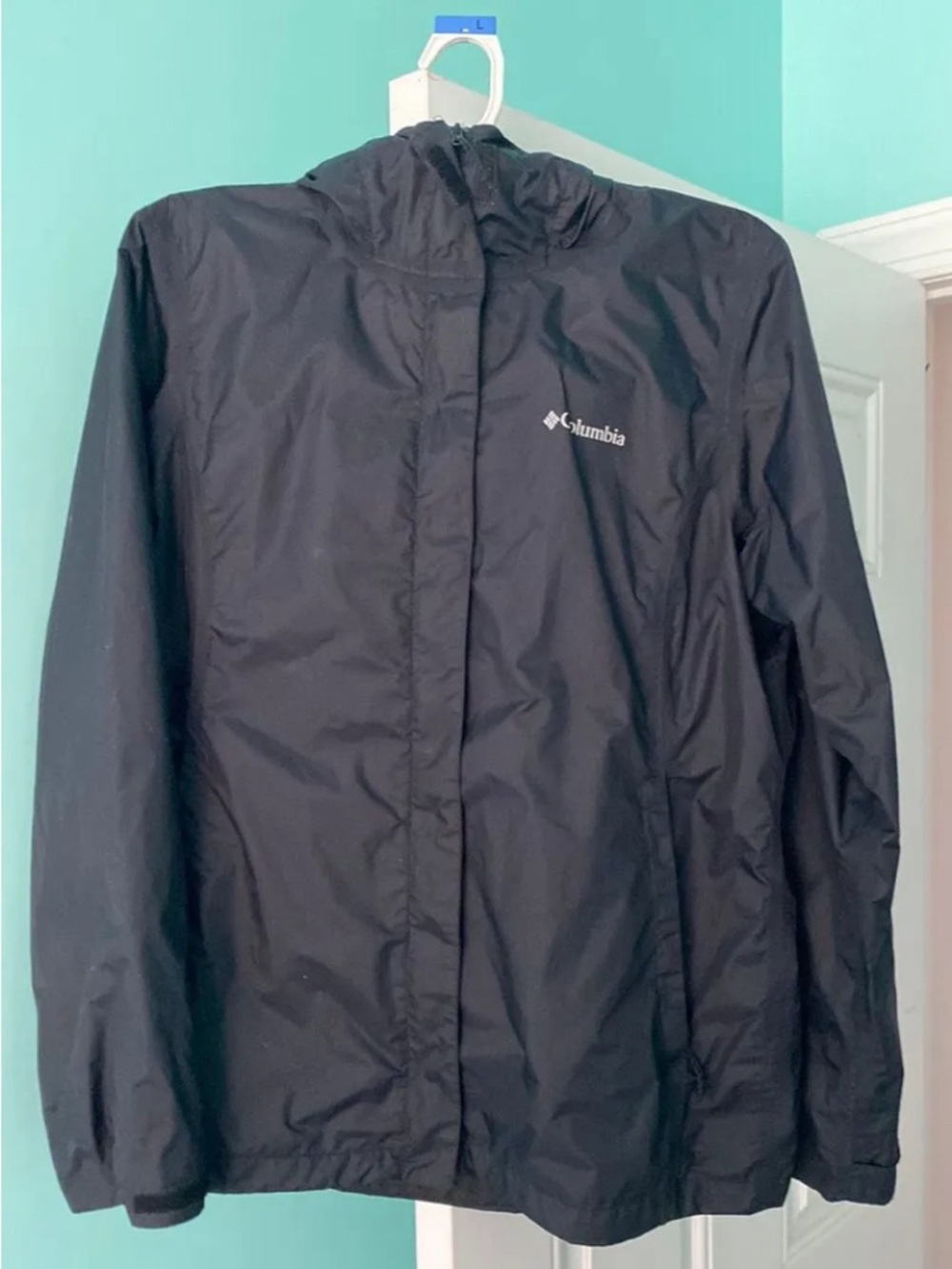 Columbia Black Hooded Packable Rain Jacket